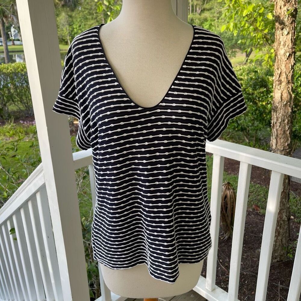 Armani Collezioni Stripe Dot Viscose Tee | Perfect for Fourth of July!